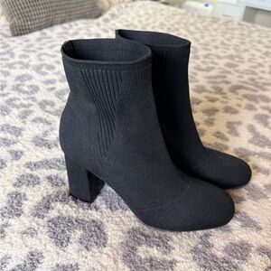 MIA Black Stretch Knit Ankle Booties with Block Heel